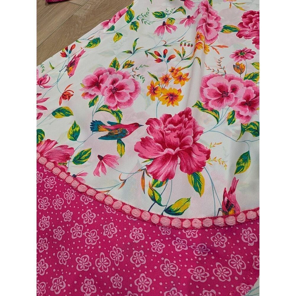 Pioneer Woman Pink Flounce Sleeve Topper Chinoserie Birds Boho Kimono L/XL NWT - Picture 13 of 15